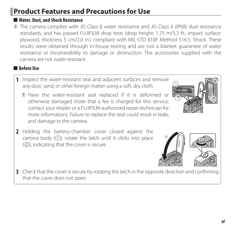 Product features and precautions for use | FujiFilm FinePix XP120 User Manual | Page 11 / 138
