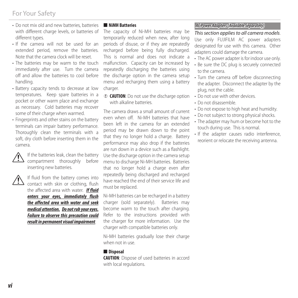 Vi for your safety | FujiFilm FinePix XP120 User Manual | Page 6 / 138