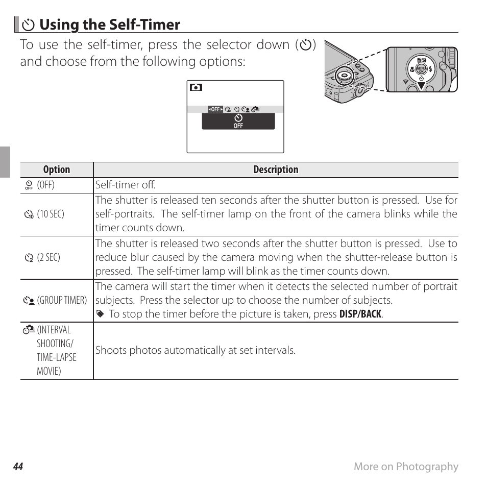 Husing the self-timer | FujiFilm FinePix XP120 User Manual | Page 62 / 138