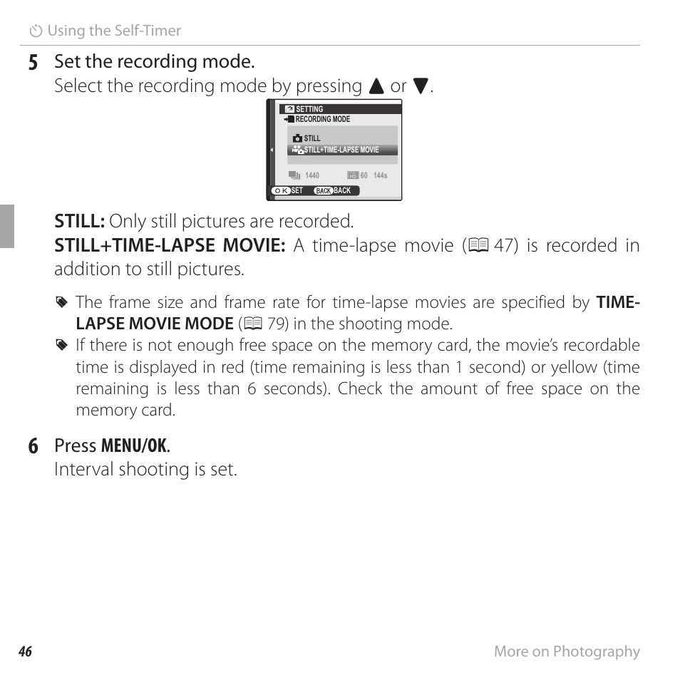 Press menu/ok . interval shooting is set | FujiFilm FinePix XP120 User Manual | Page 64 / 138