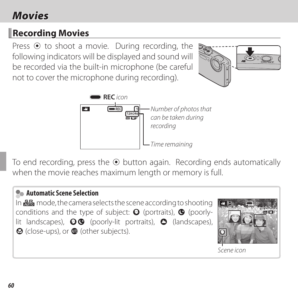 Movies, Recording movies | FujiFilm FinePix XP120 User Manual | Page 78 / 138