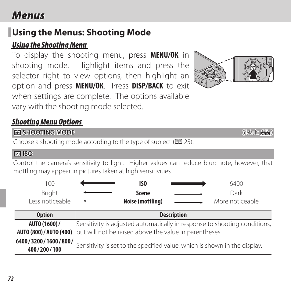 Menus, Using the menus: shooting mode | FujiFilm FinePix XP120 User Manual | Page 90 / 138