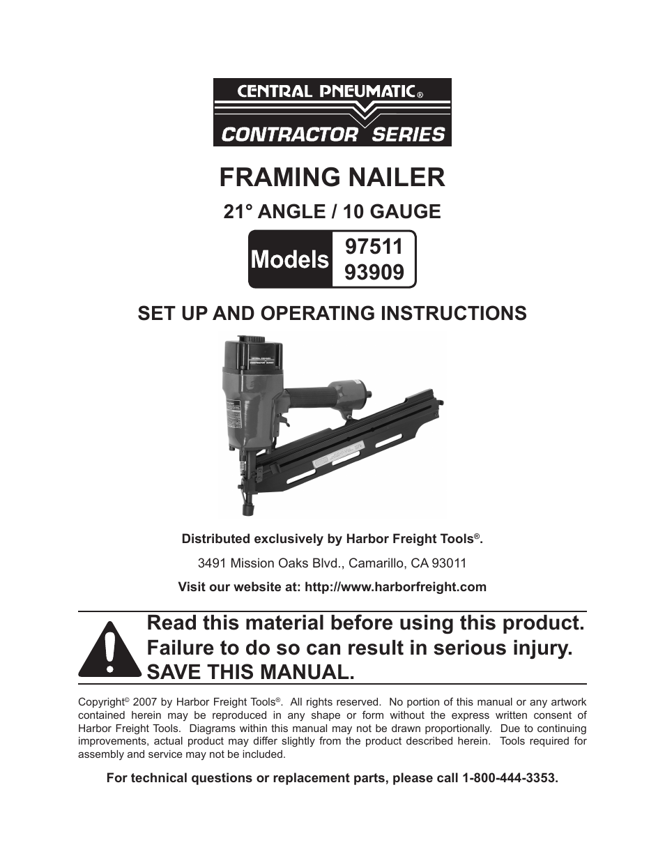 Harbor Freight Tools Model 97511 User Manual | 12 pages