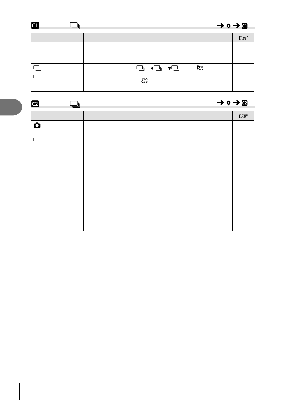 Menu functions (custom menus), N release/ j /image stabilizer, O release/ j /image stabilizer | Olympus OM-D E-M1 Mark II User Manual | Page 114 / 196