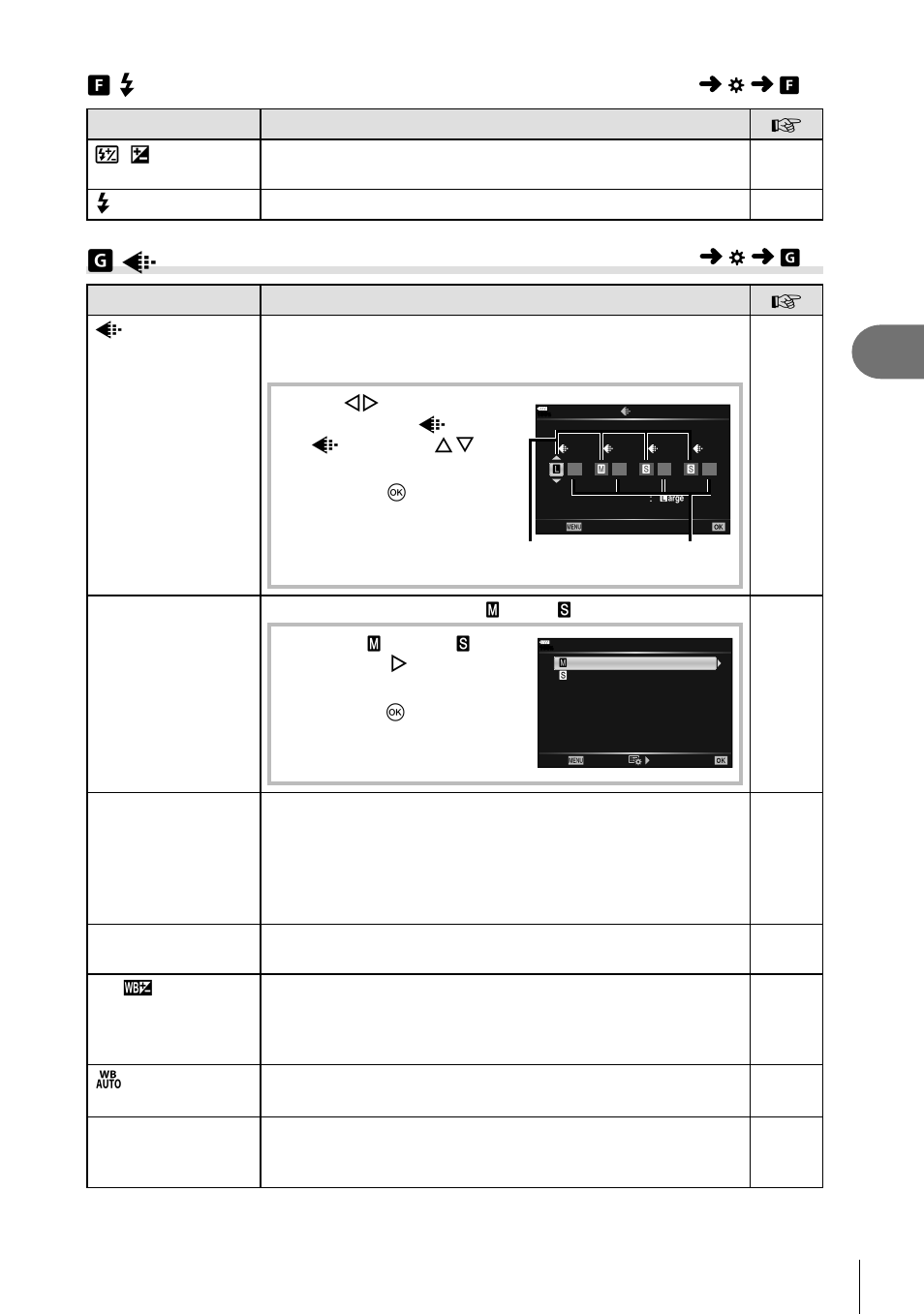 Menu functions (custom menus), X k /wb/color, 119 en | W # custom | Olympus OM-D E-M1 Mark II User Manual | Page 119 / 196