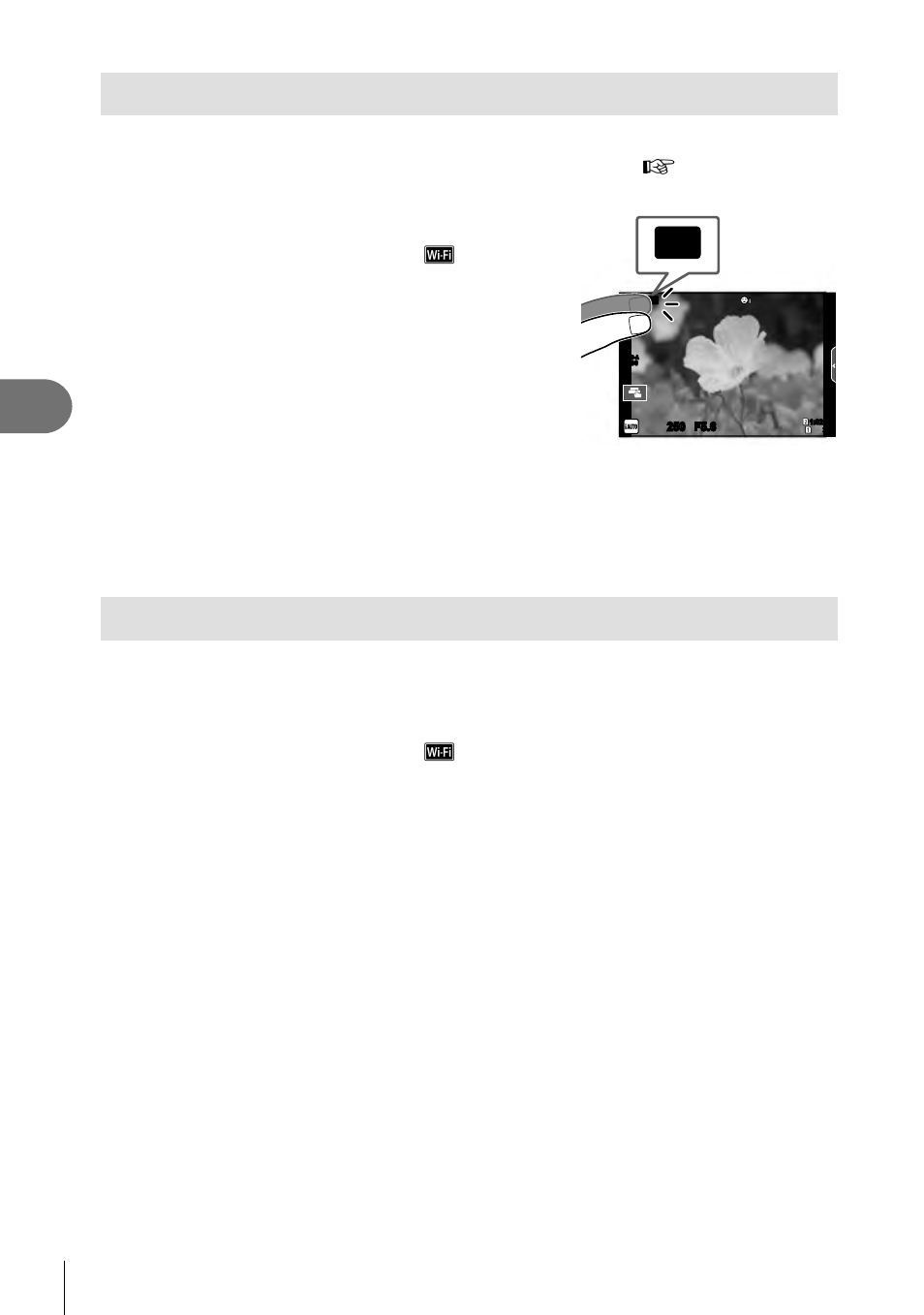 Wi-fi, Transferring images to a smartphone, Shooting remotely with a smartphone | Connecting the camera to a smartphone | Olympus OM-D E-M1 Mark II User Manual | Page 136 / 196