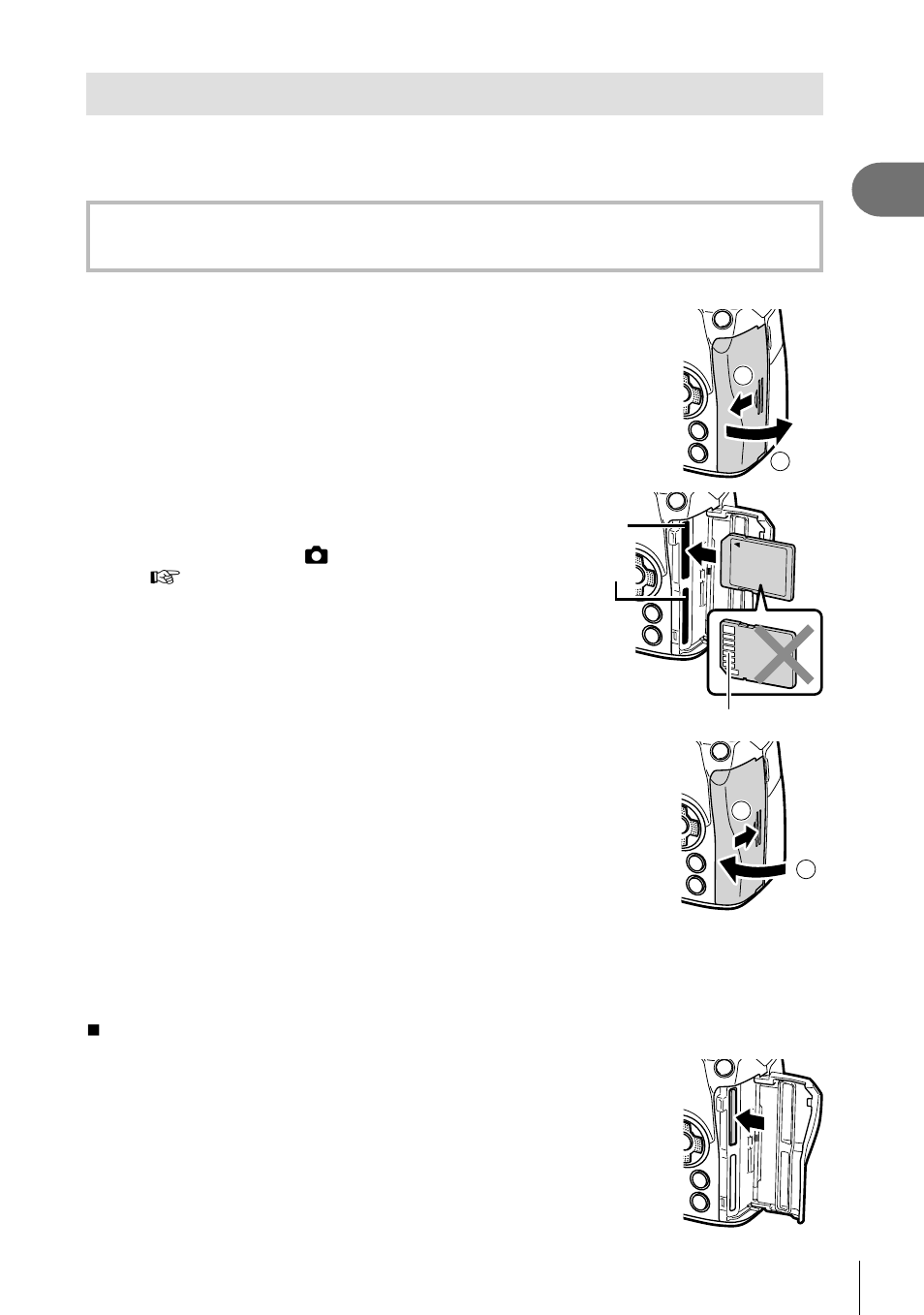 Inserting the card | Olympus OM-D E-M1 Mark II User Manual | Page 15 / 196