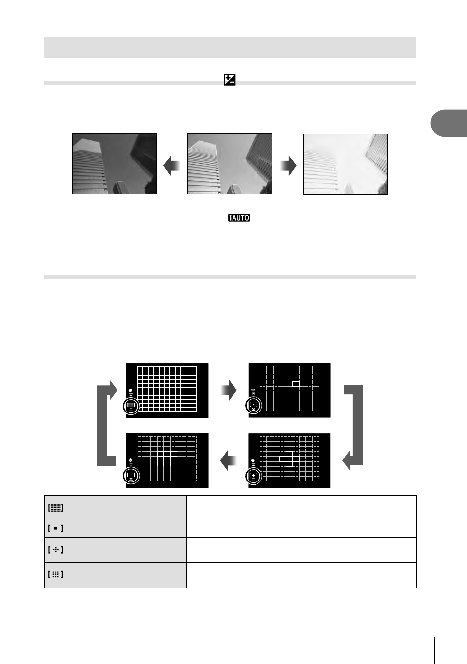 Using various settings, Shooting, Controlling exposure ( exposure f ) | Selecting the af target mode ( af target settings) | Olympus OM-D E-M1 Mark II User Manual | Page 39 / 196