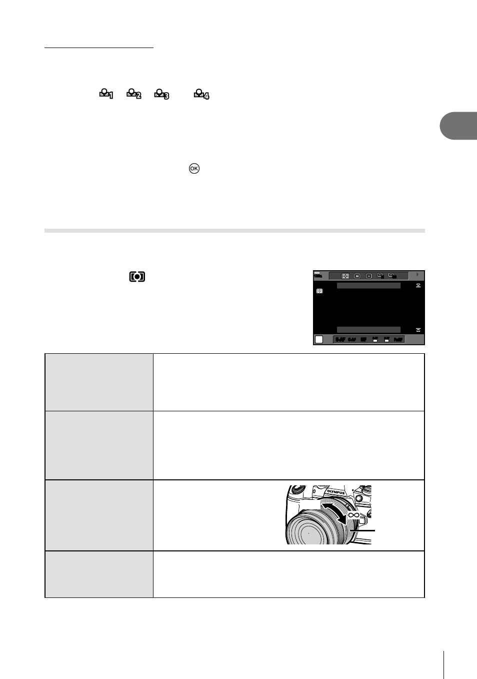 Shooting, Choosing a focus mode ( af mode), 43 en | Select [yes] and press the q button, Press the af m button, Rotate the rear dial to select a value | Olympus OM-D E-M1 Mark II User Manual | Page 43 / 196