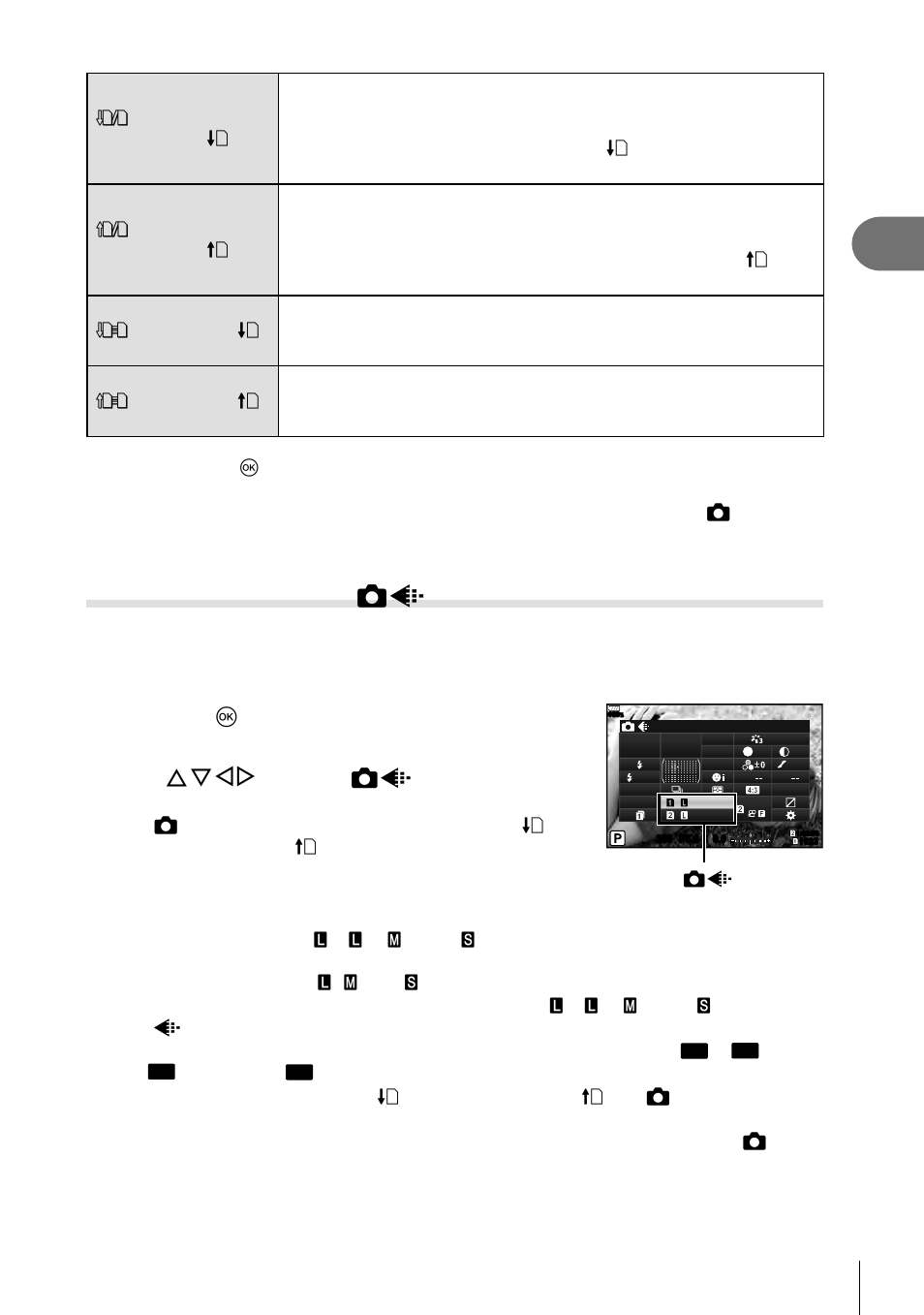 Shooting, Selecting image quality ( kk ), 55 en | Use fghi to select [kk, Use the front dial to select an option | Olympus OM-D E-M1 Mark II User Manual | Page 55 / 196