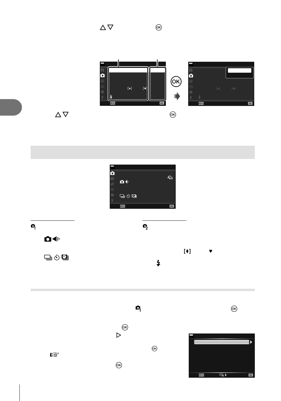 Using shooting menu 1/shooting menu 2, Menu functions (shooting menu), Returning to default settings ( reset) | 86 en, Select [reset] and press the q button, Select [yes] and press the q button | Olympus OM-D E-M1 Mark II User Manual | Page 86 / 196