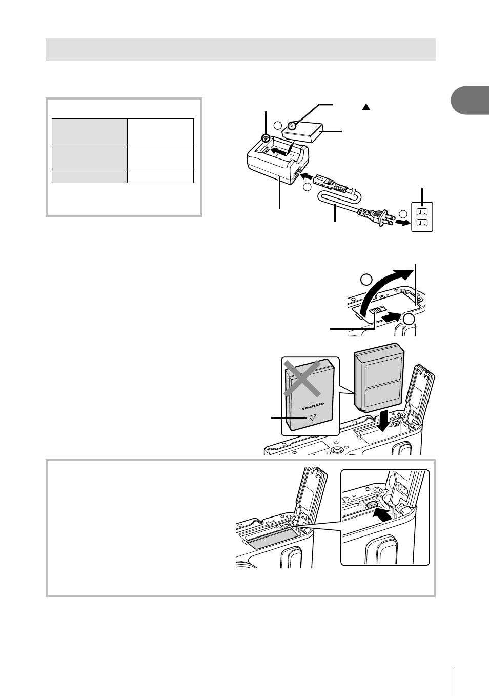 Charging and inserting the battery | Olympus PEN E-PL8 User Manual | Page 13 / 162