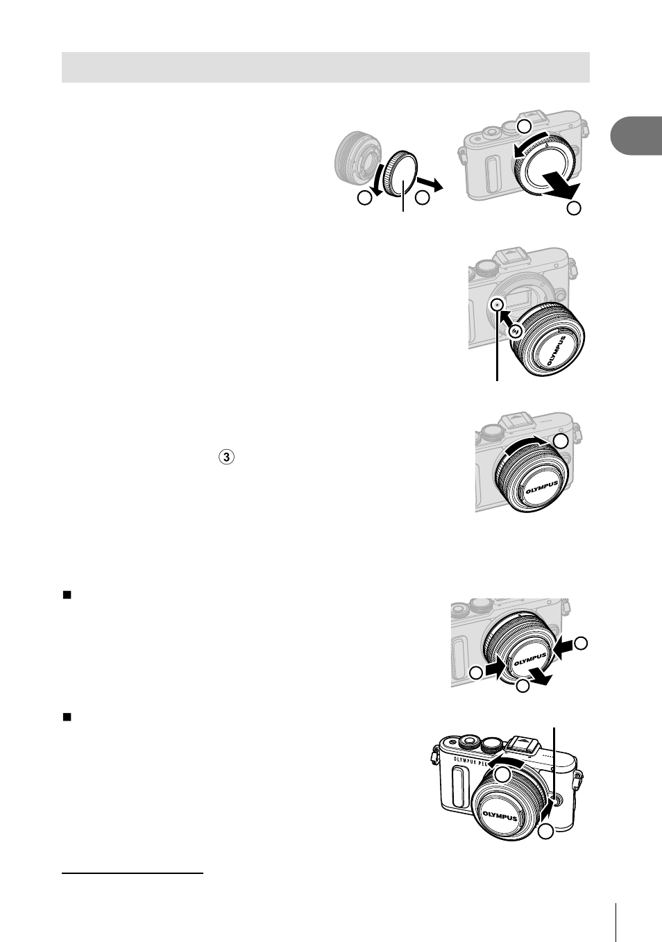 Attaching a lens to the camera | Olympus PEN E-PL8 User Manual | Page 15 / 162