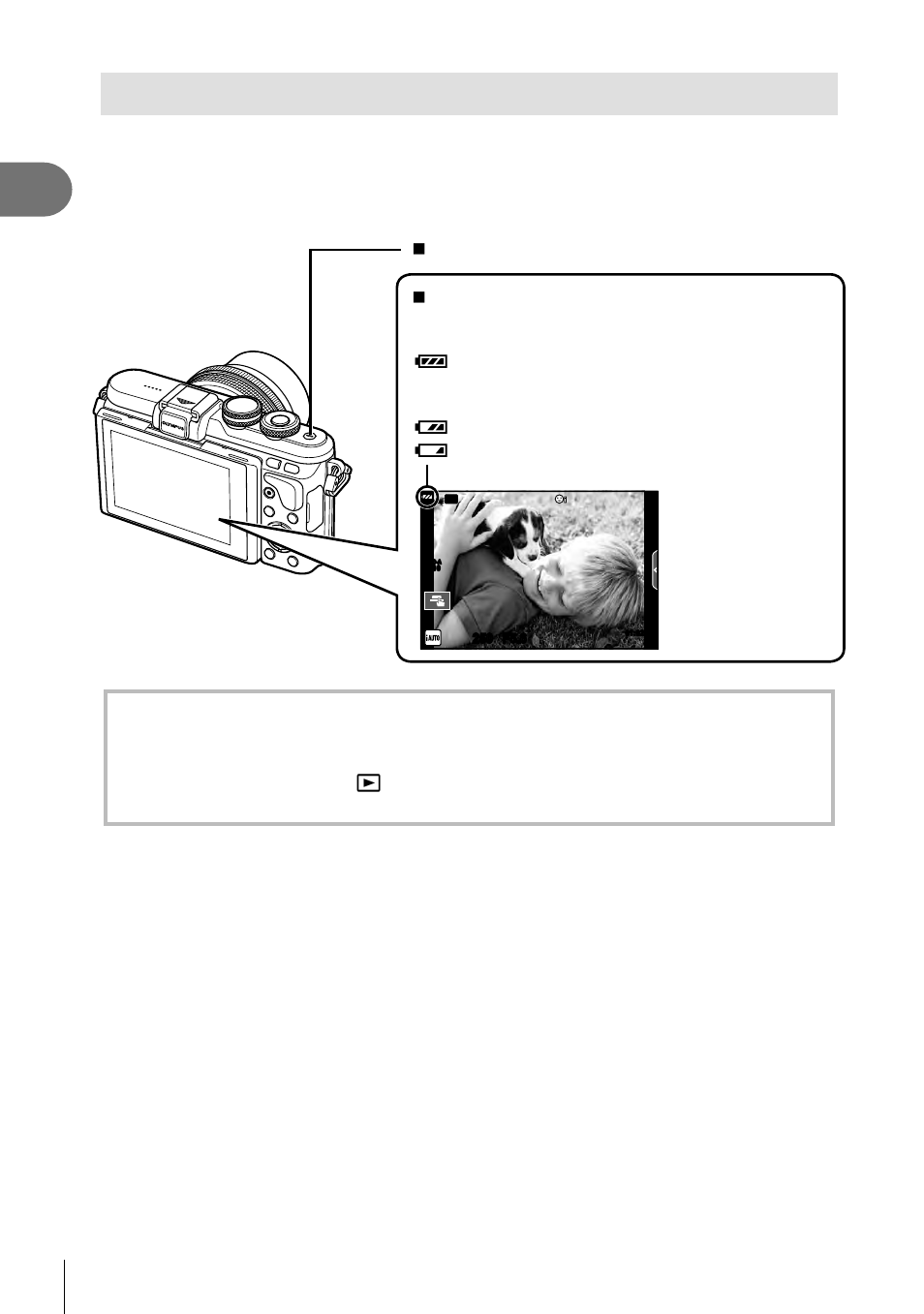 Power on, Preparation, Press the on/off button to turn on the camera | 16 en | Olympus PEN E-PL8 User Manual | Page 16 / 162