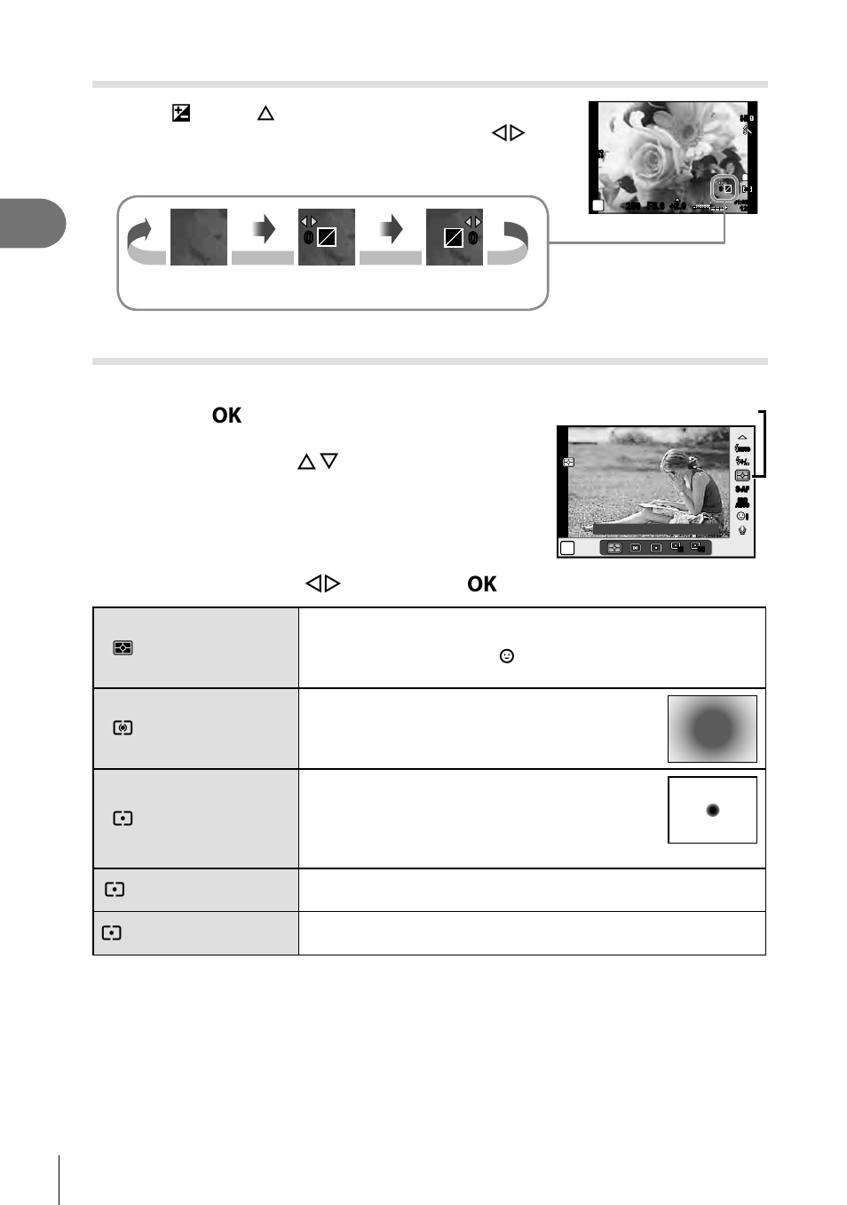 Shooting, Changing the brightness of highlights and shadows, 50 en | Select an option with hi and press the z button, Press the shutter button halfway, Choose how the camera meters subject brightness | Olympus PEN E-PL8 User Manual | Page 50 / 162