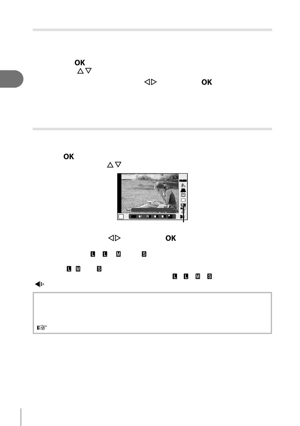 Shooting, Setting the image aspect, Selecting image quality (still image quality mode) | 56 en, Select an option with hi and press the z button, Still image quality mode | Olympus PEN E-PL8 User Manual | Page 56 / 162