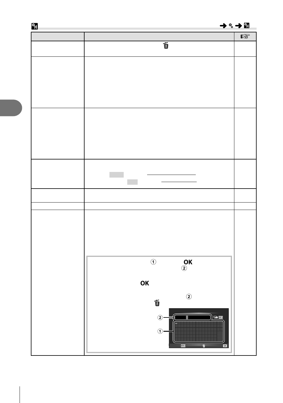 Y record/erase, Menu functions (custom menus), 94 en | Olympus PEN E-PL8 User Manual | Page 94 / 162