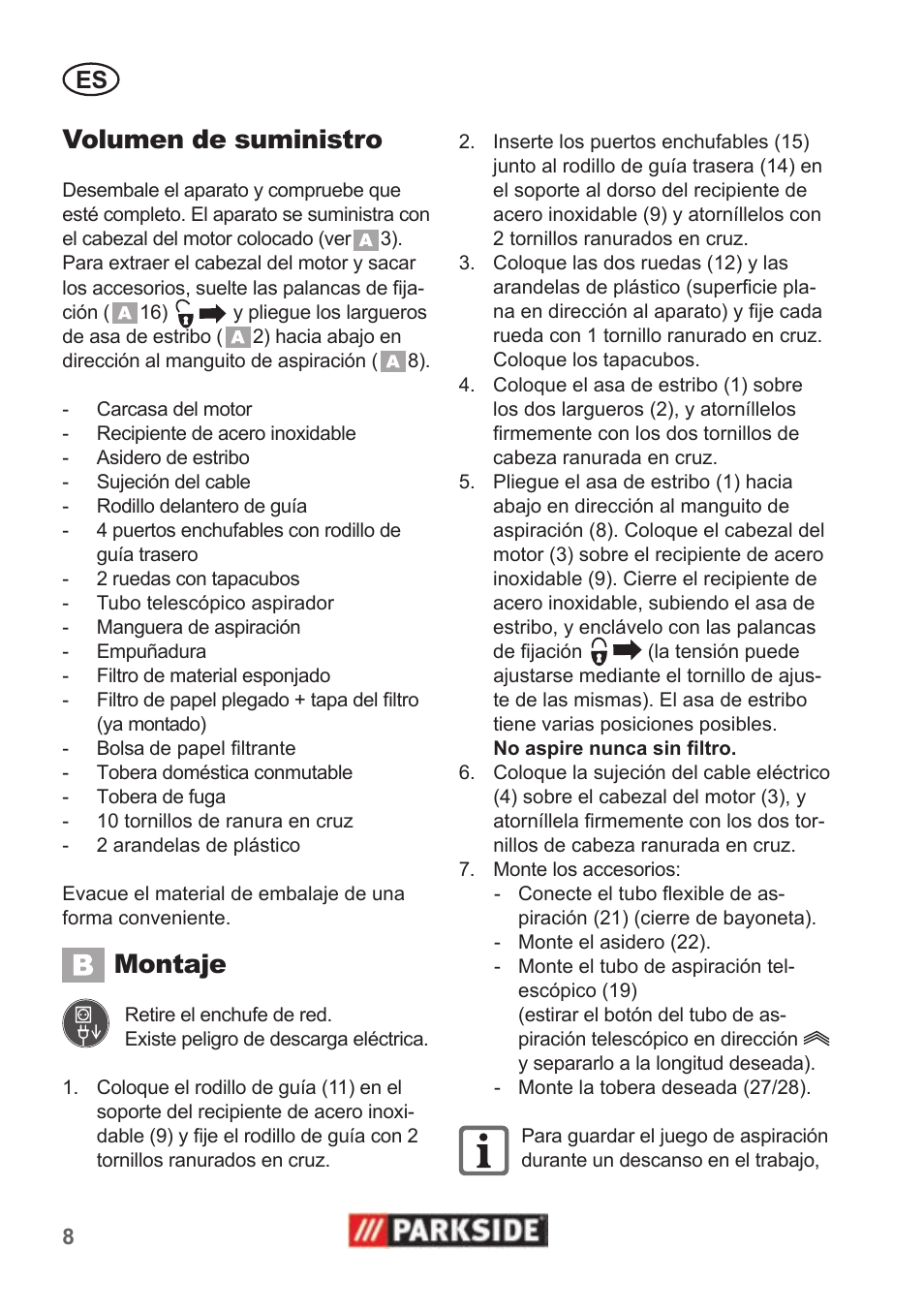 Volumen de suministro, Montaje | Parkside PNTS 1400 B1 User Manual | Page 8 / 50