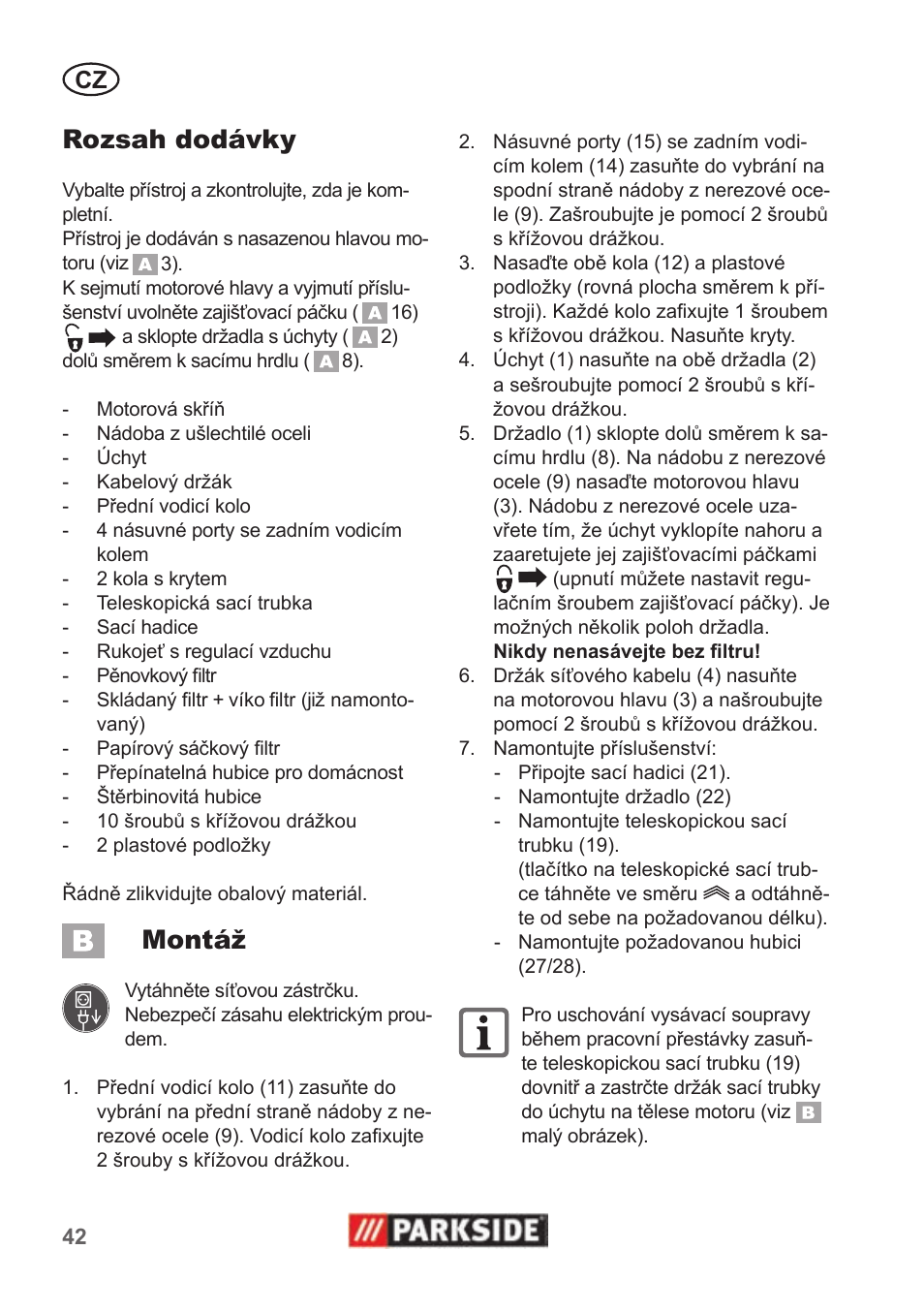 Rozsah dodávky, Montáž | Parkside PNTS 1400 B1 User Manual | Page 42 / 66