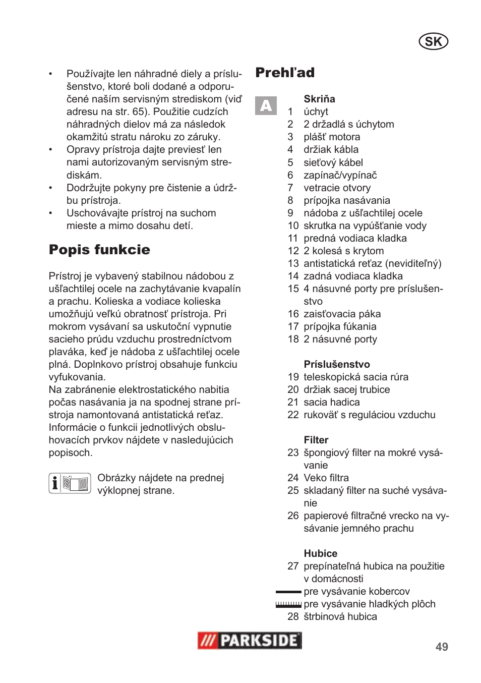 Popis funkcie, Prehľad | Parkside PNTS 1400 B1 User Manual | Page 49 / 66