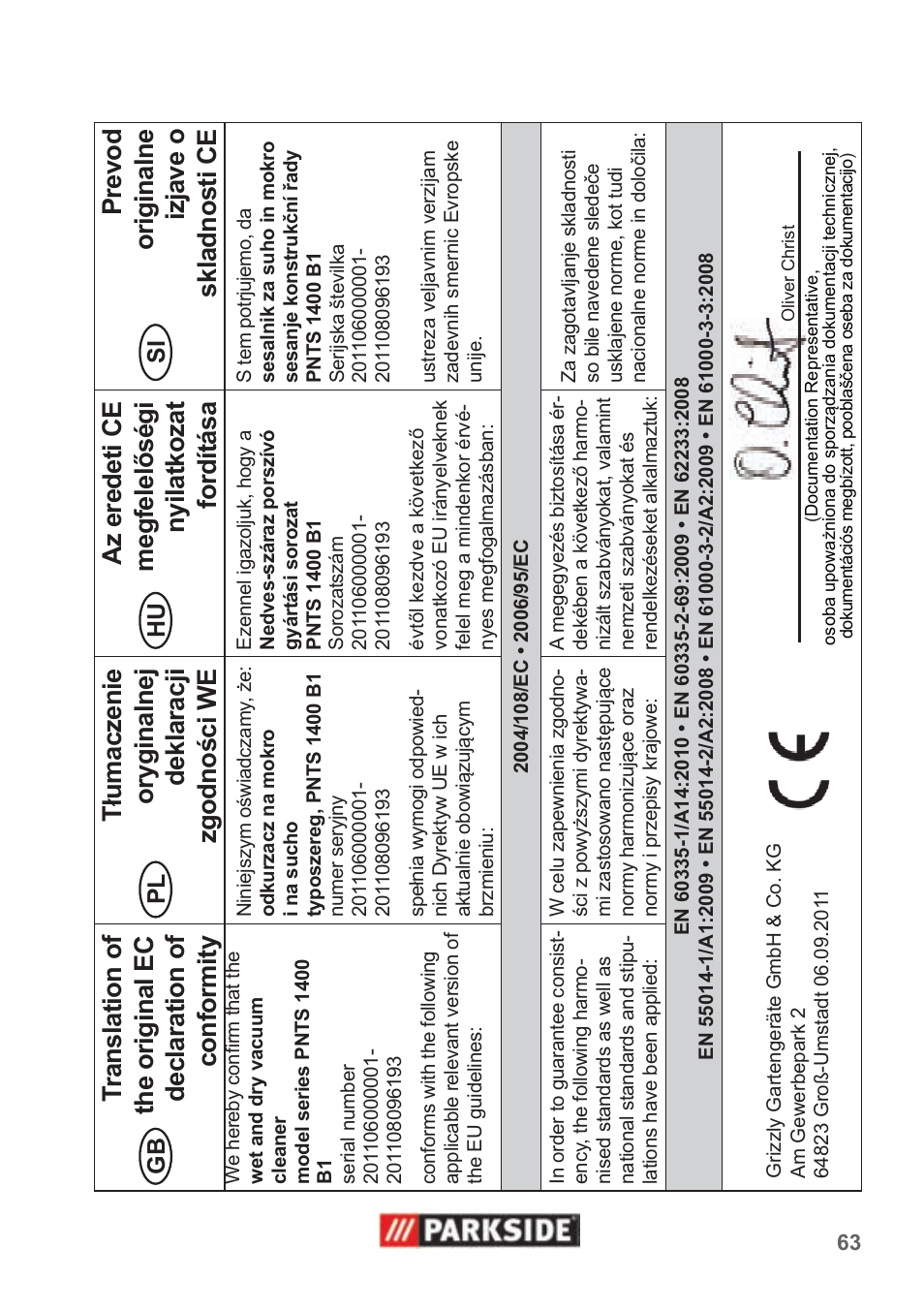 Parkside PNTS 1400 B1 User Manual | Page 63 / 66