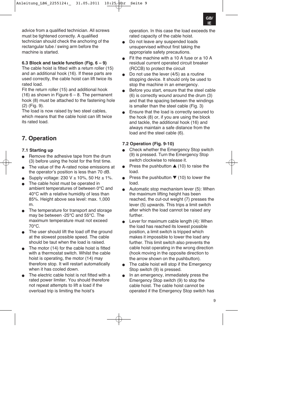Operation | Parkside PSZ 250 A2 User Manual | Page 9 / 16