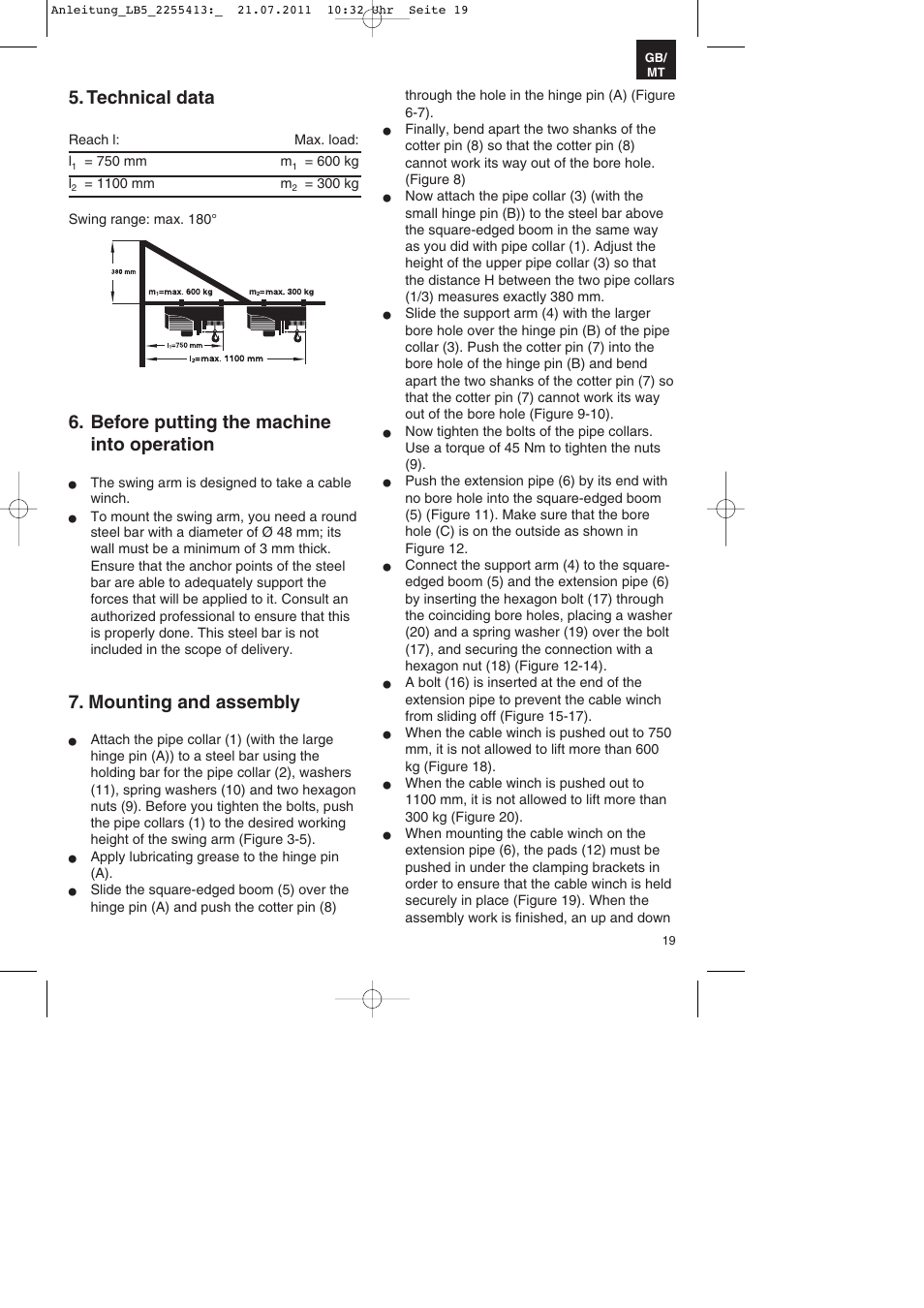 Technical data, Before putting the machine into operation, Mounting and assembly | Parkside PSZ 250 A2 User Manual | Page 19 / 28