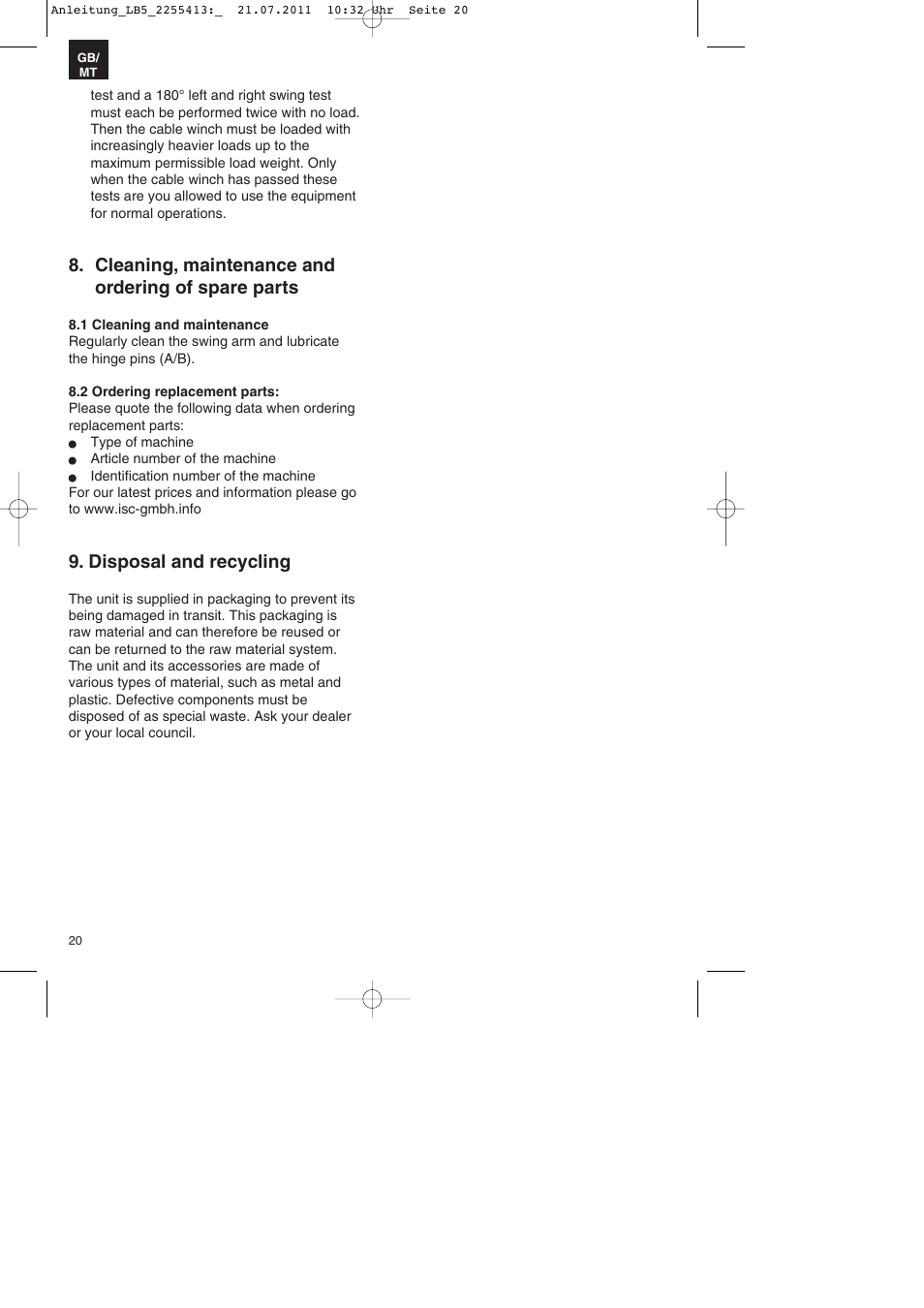 Cleaning, maintenance and ordering of spare parts, Disposal and recycling | Parkside PSZ 250 A2 User Manual | Page 20 / 28
