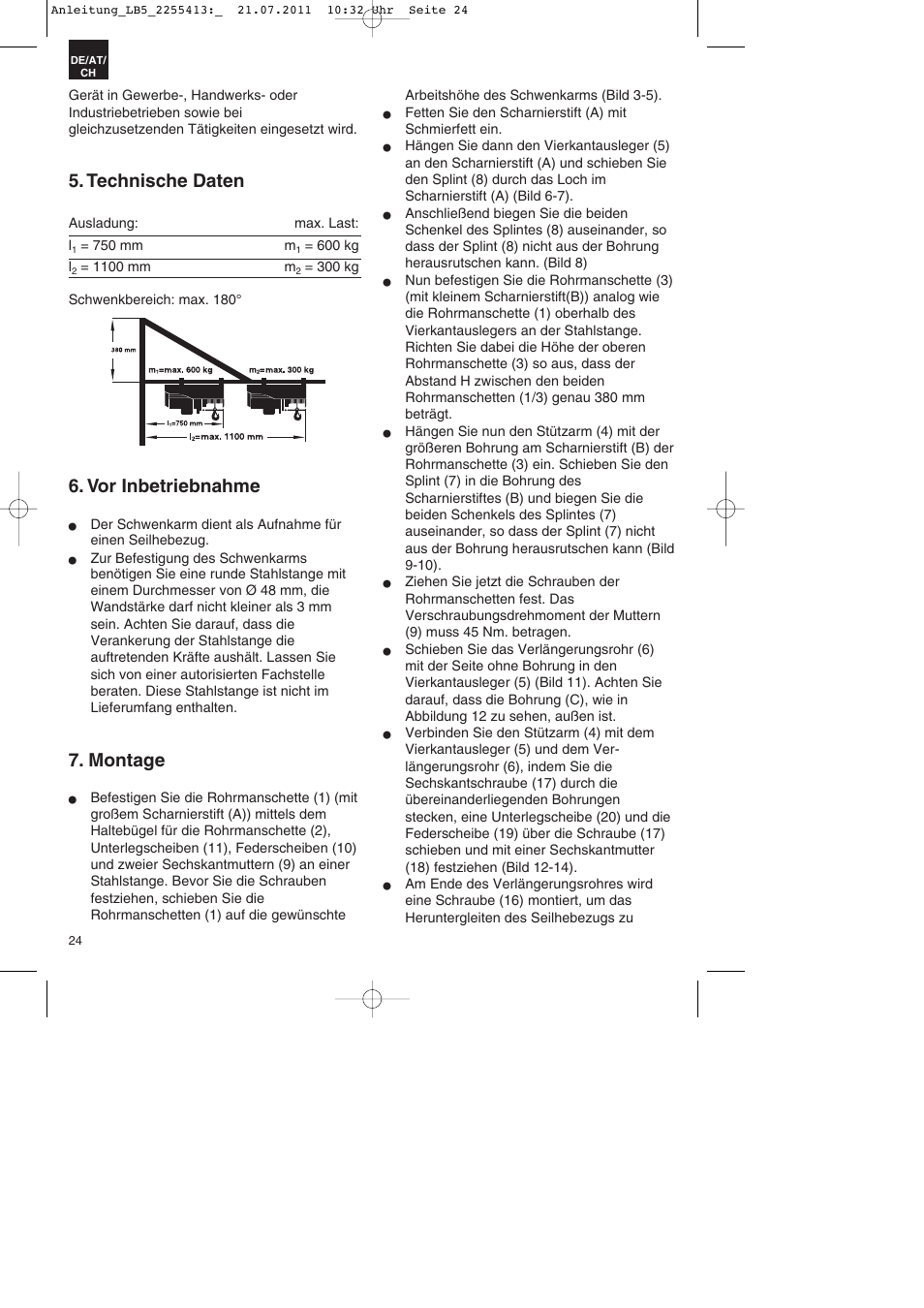 Technische daten, Vor inbetriebnahme, Montage | Parkside PSZ 250 A2 User Manual | Page 24 / 28