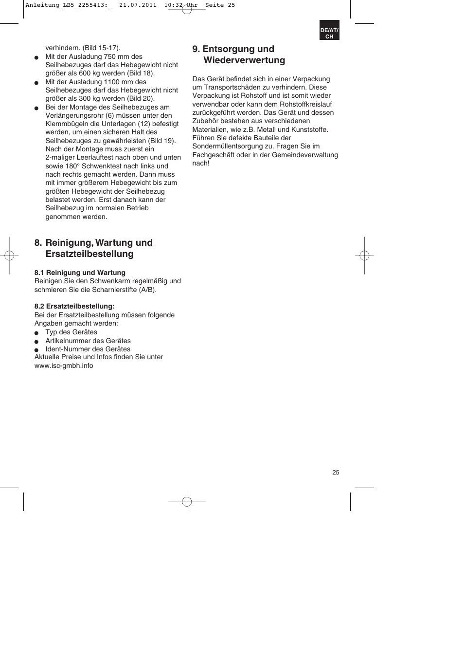 Reinigung, wartung und ersatzteilbestellung, Entsorgung und wiederverwertung | Parkside PSZ 250 A2 User Manual | Page 25 / 28