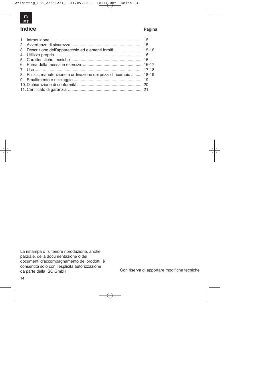 Indice | Parkside PSZ 250 A2 User Manual | Page 14 / 40