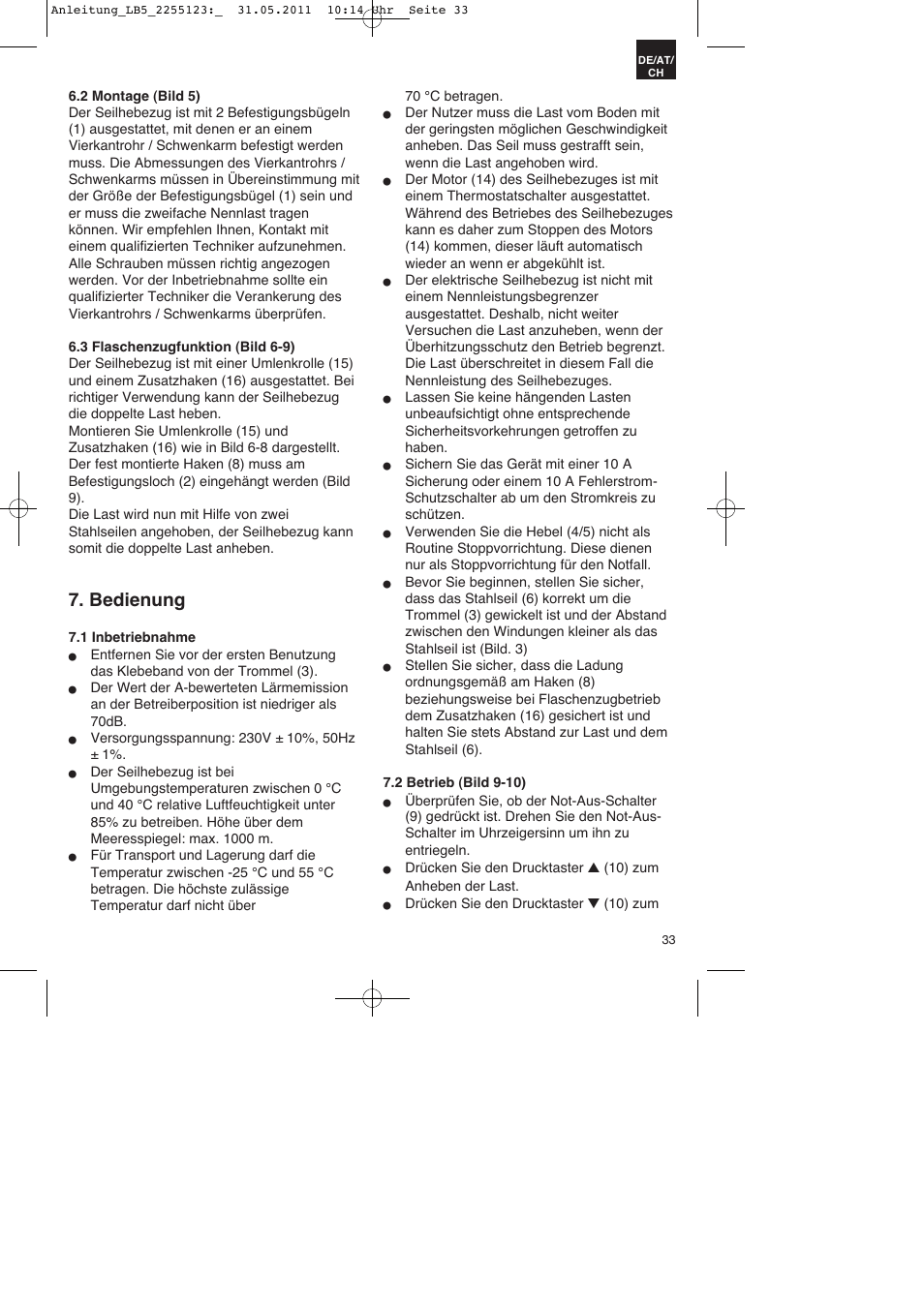 Bedienung | Parkside PSZ 250 A2 User Manual | Page 33 / 40