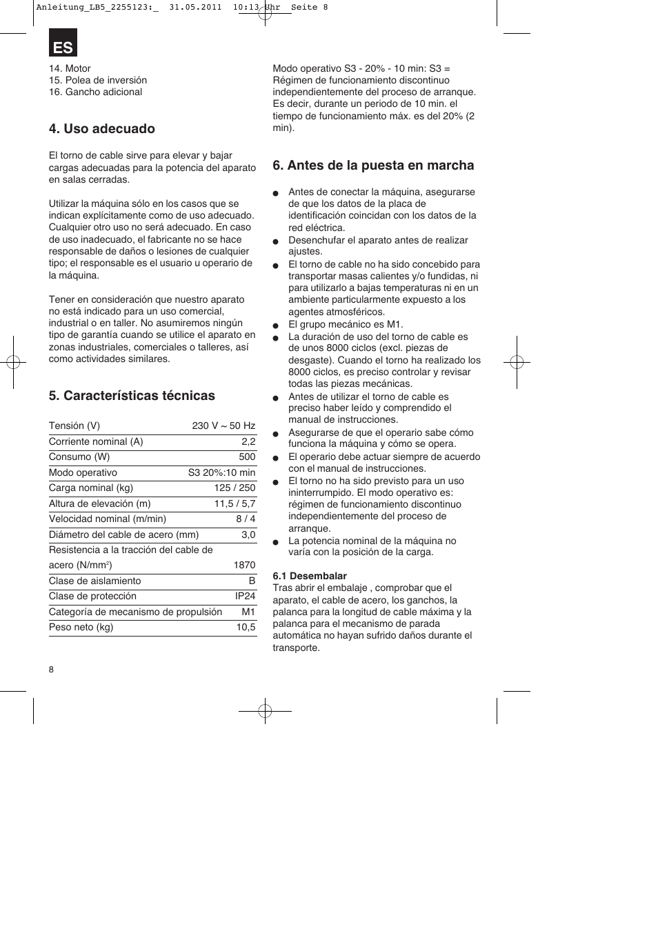 Uso adecuado, Características técnicas, Antes de la puesta en marcha | Parkside PSZ 250 A2 User Manual | Page 8 / 40