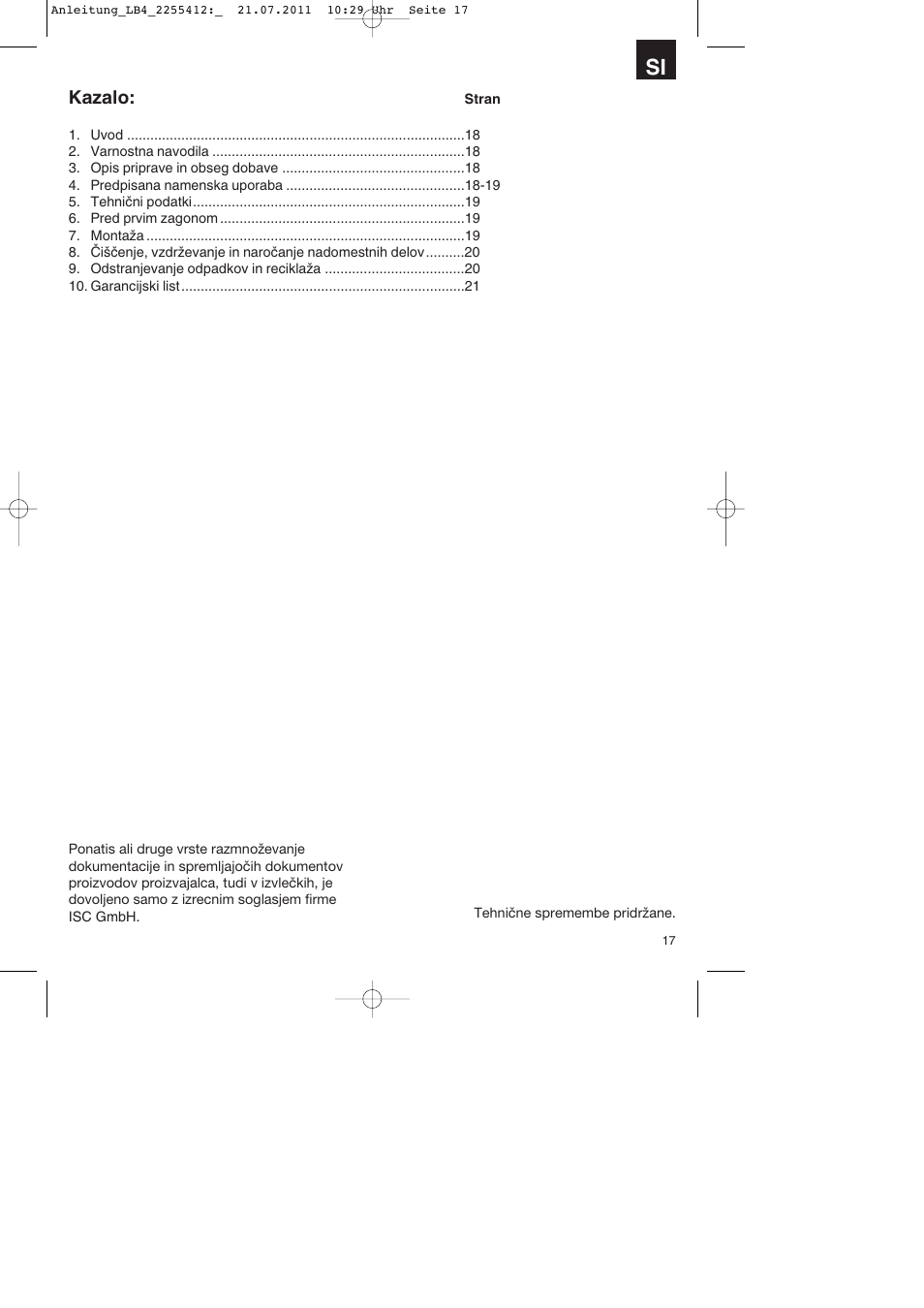 Kazalo | Parkside PSZ 250 A2 User Manual | Page 17 / 44