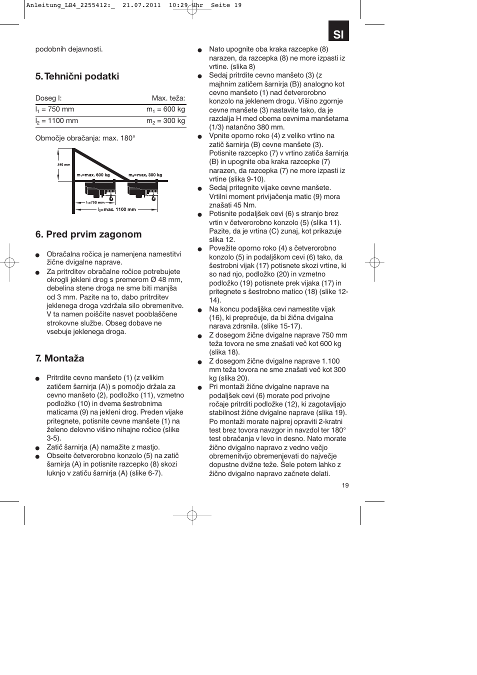 Tehnični podatki, Pred prvim zagonom, Montaža | Parkside PSZ 250 A2 User Manual | Page 19 / 44