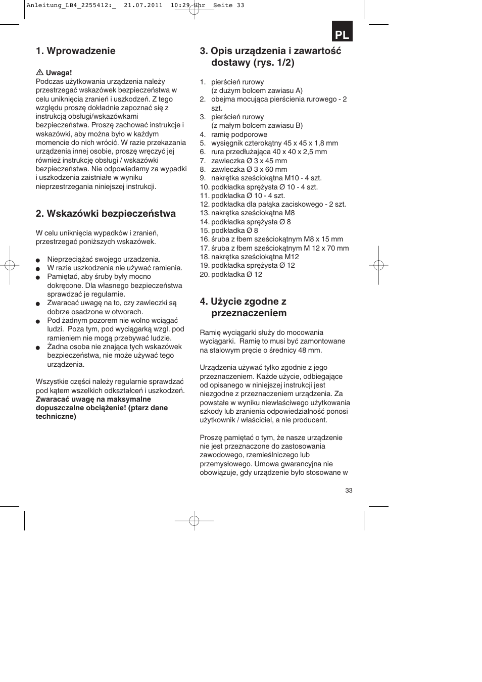 Wprowadzenie, Wskazówki bezpieczeństwa, Opis urządzenia i zawartość dostawy (rys. 1/2) | Użycie zgodne z przeznaczeniem | Parkside PSZ 250 A2 User Manual | Page 33 / 44