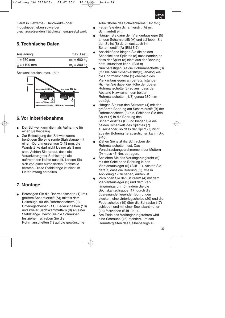 Technische daten, Vor inbetriebnahme, Montage | Parkside PSZ 250 A2 User Manual | Page 39 / 44