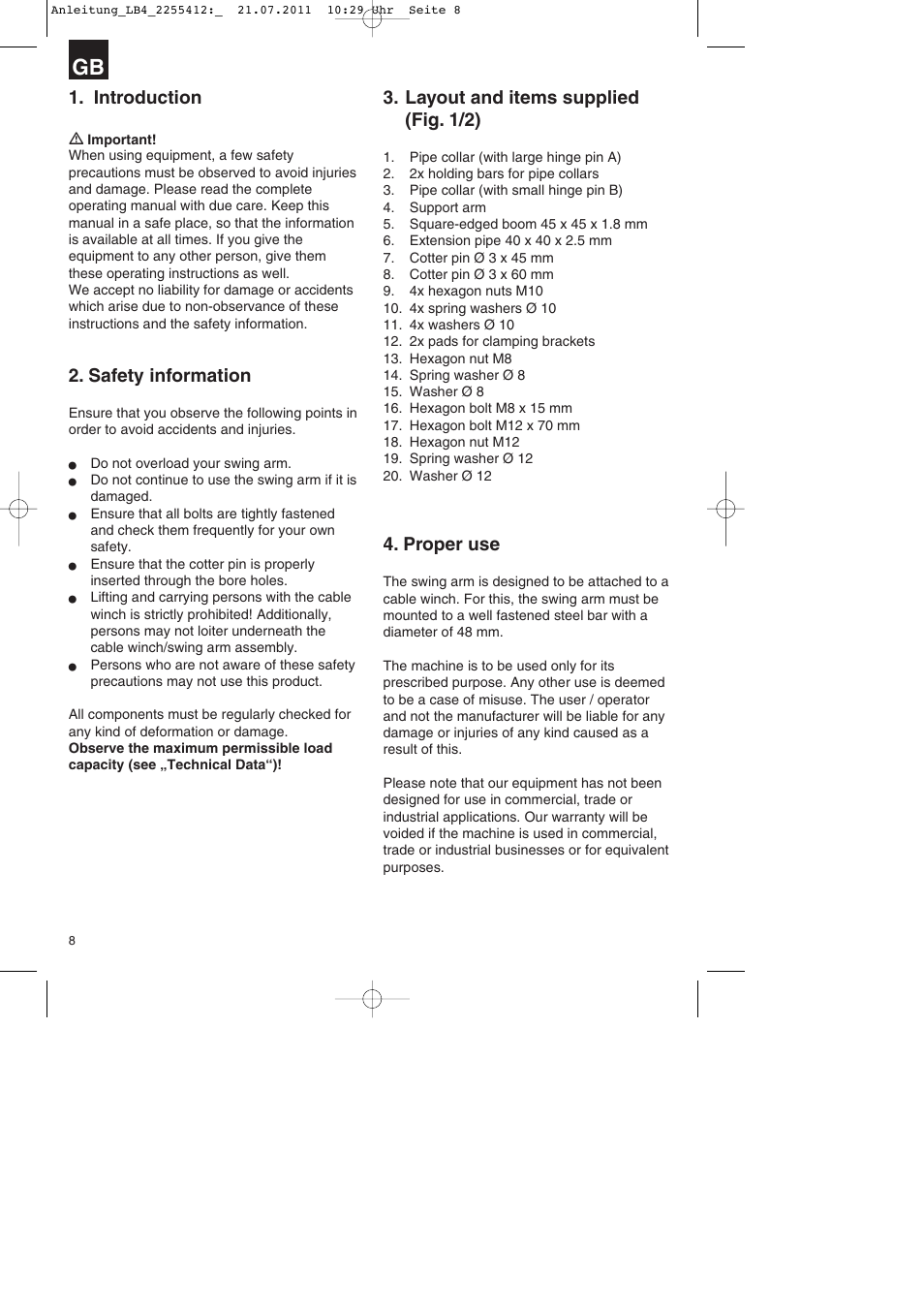 Introduction, Safety information, Layout and items supplied (fig. 1/2) | Proper use | Parkside PSZ 250 A2 User Manual | Page 8 / 44
