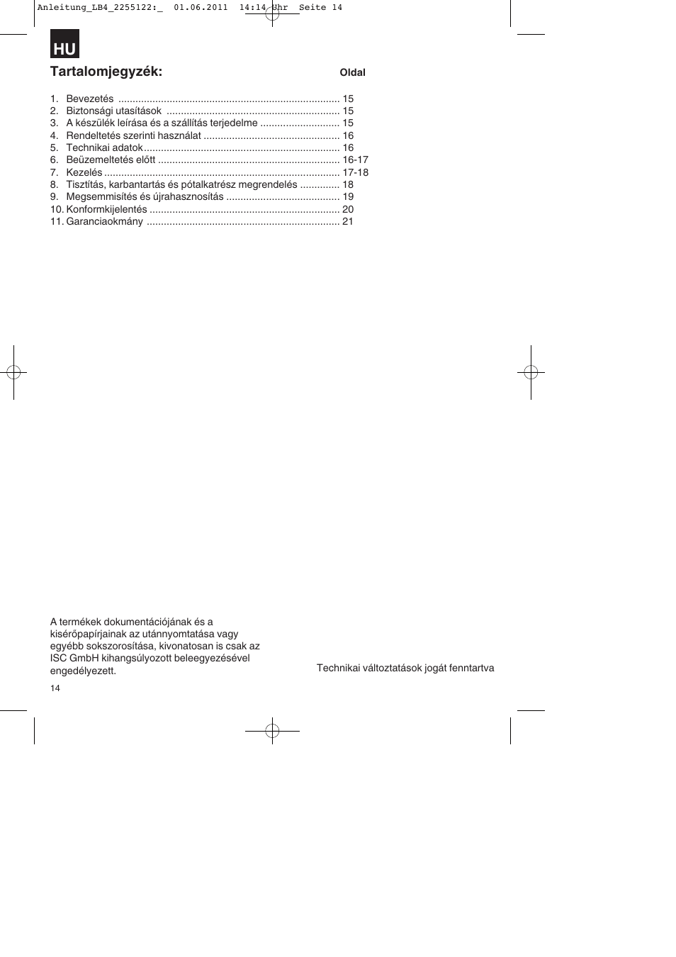 Tartalomjegyzék | Parkside PSZ 250 A2 User Manual | Page 14 / 64
