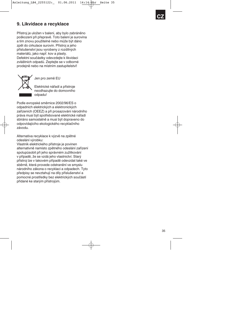 Likvidace a recyklace | Parkside PSZ 250 A2 User Manual | Page 35 / 64
