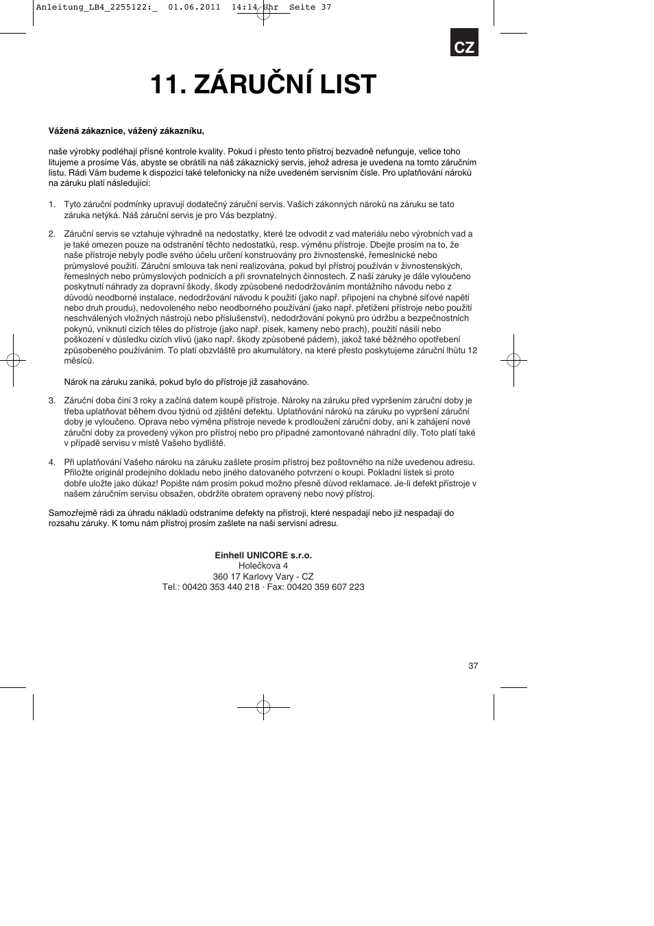 Záruční list | Parkside PSZ 250 A2 User Manual | Page 37 / 64