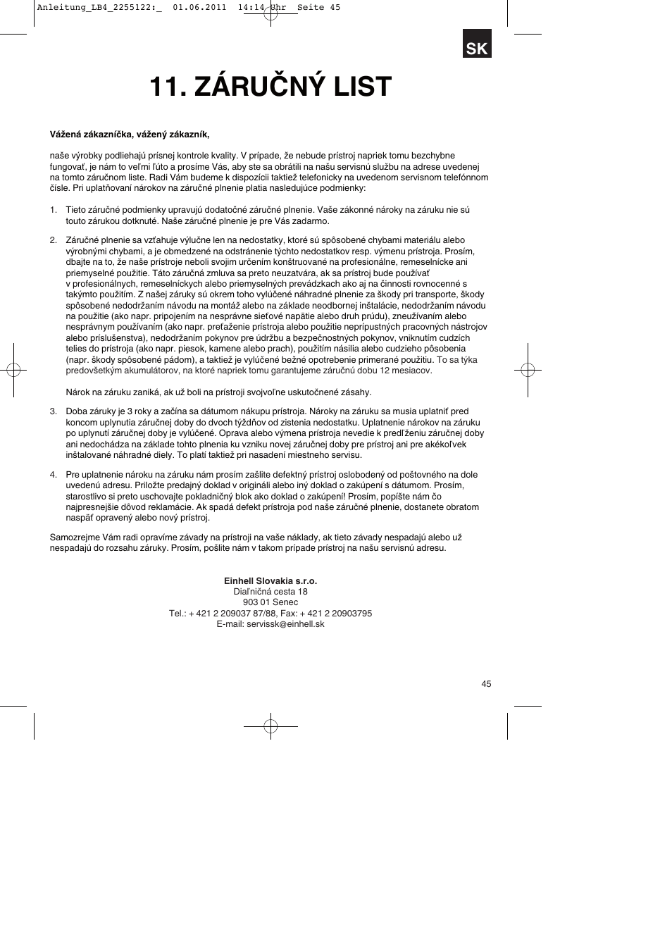 Záručný list | Parkside PSZ 250 A2 User Manual | Page 45 / 64