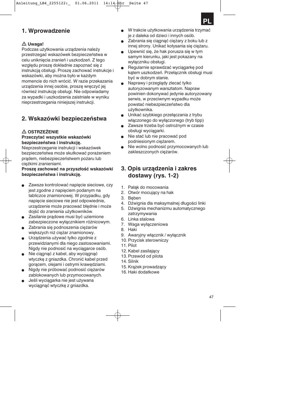 Wprowadzenie, Wskazówki bezpieczeństwa, Opis urządzenia i zakres dostawy (rys. 1-2) | Parkside PSZ 250 A2 User Manual | Page 47 / 64