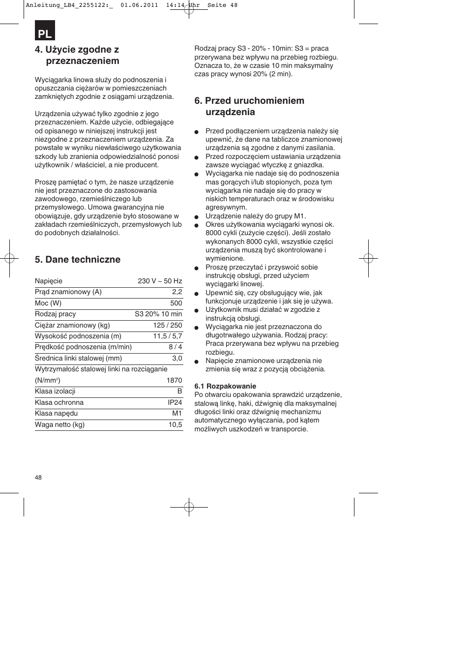 Użycie zgodne z przeznaczeniem, Dane techniczne, Przed uruchomieniem urządzenia | Parkside PSZ 250 A2 User Manual | Page 48 / 64