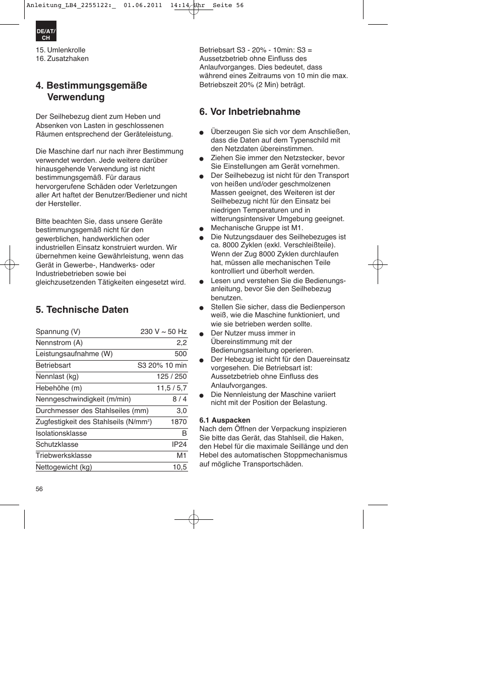 Bestimmungsgemäße verwendung, Technische daten, Vor inbetriebnahme | Parkside PSZ 250 A2 User Manual | Page 56 / 64