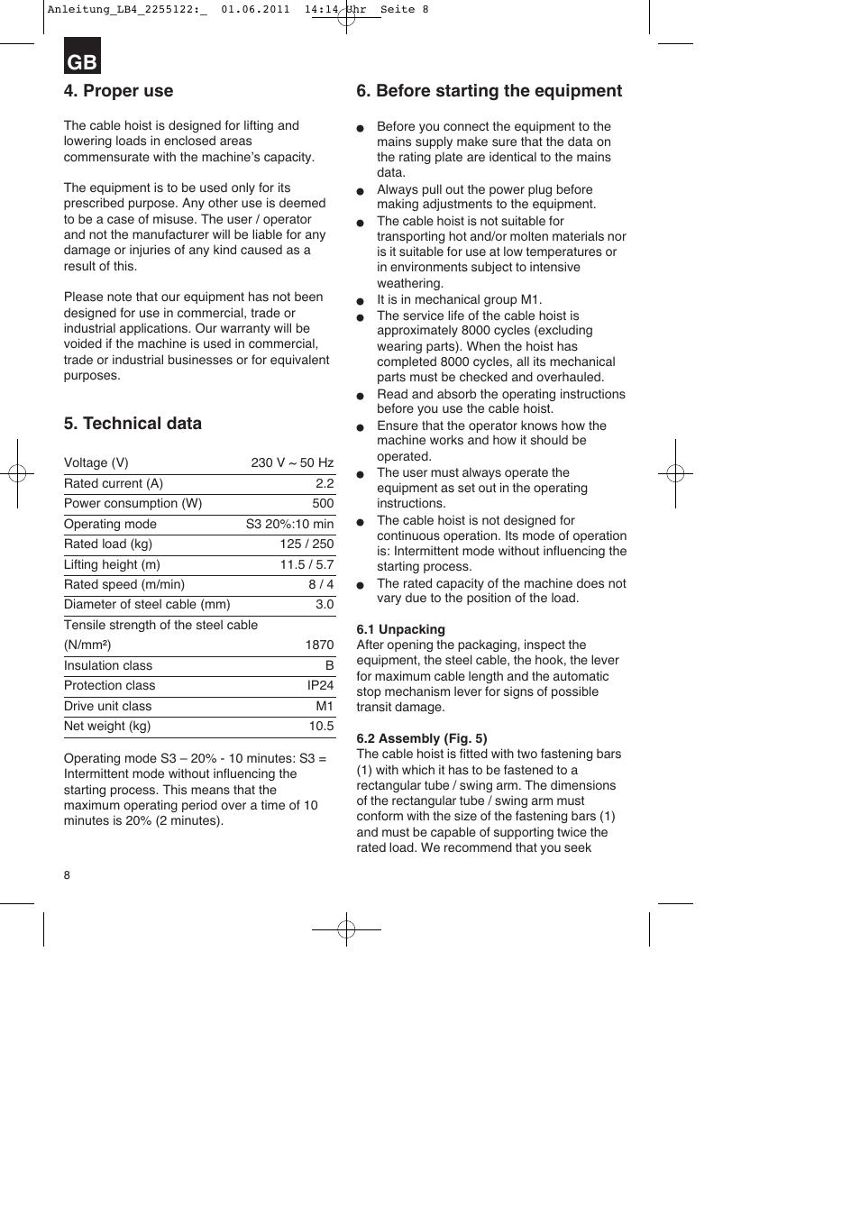 Proper use, Technical data, Before starting the equipment | Parkside PSZ 250 A2 User Manual | Page 8 / 64