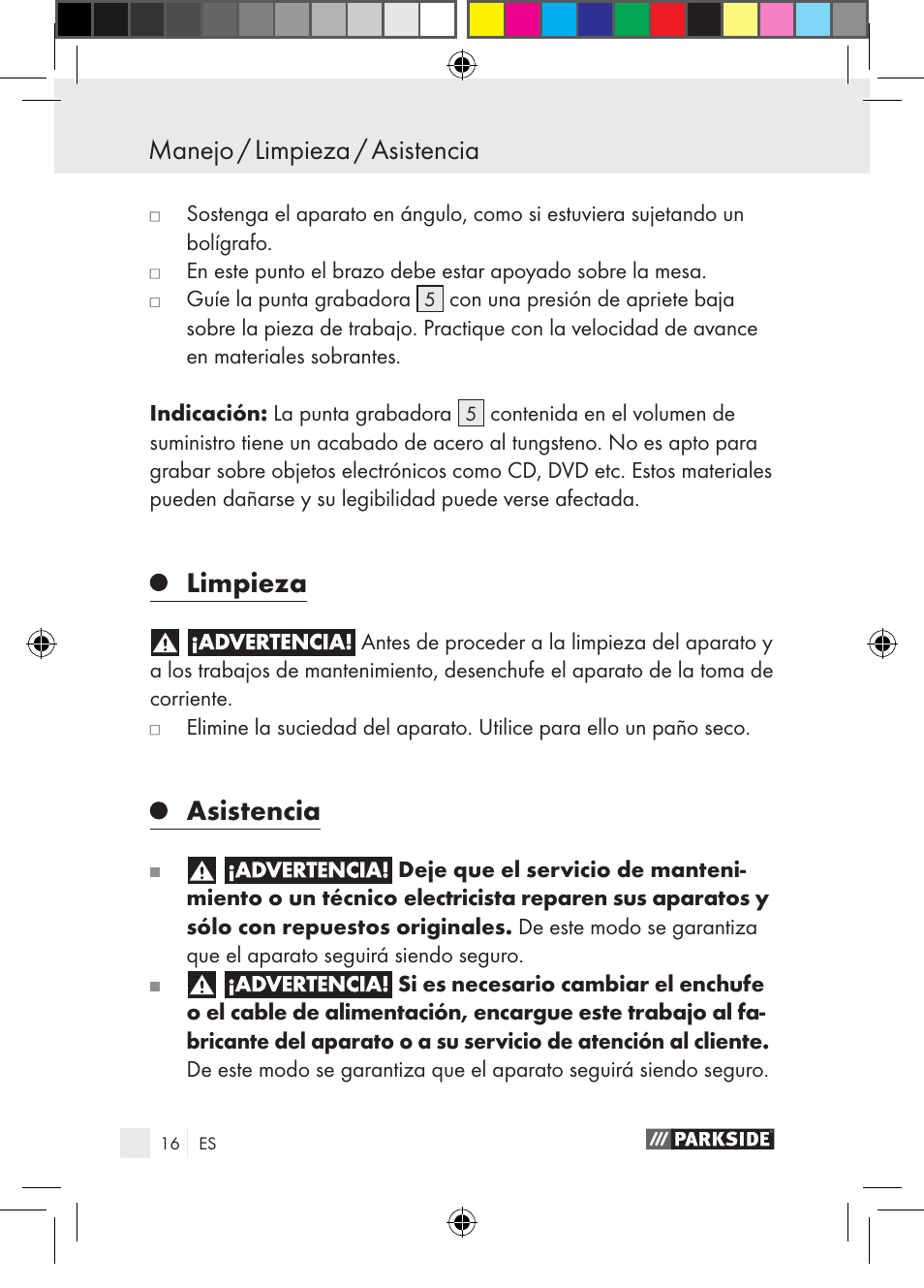 Manejo / limpieza / asistencia, Limpieza, Asistencia | Parkside PGG 15 A1 User Manual | Page 16 / 85