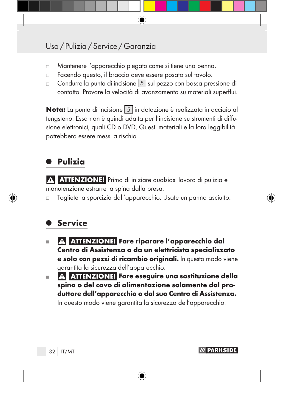 Uso / pulizia / service / garanzia, Pulizia, Service | Parkside PGG 15 A1 User Manual | Page 32 / 85