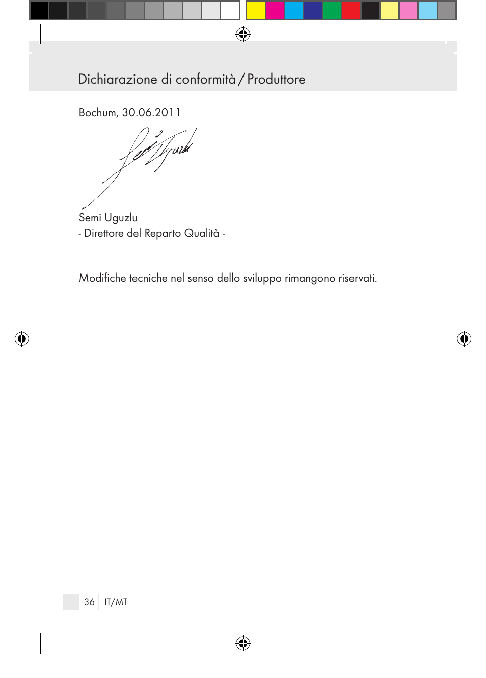 Dichiarazione di conformità / produttore | Parkside PGG 15 A1 User Manual | Page 36 / 85