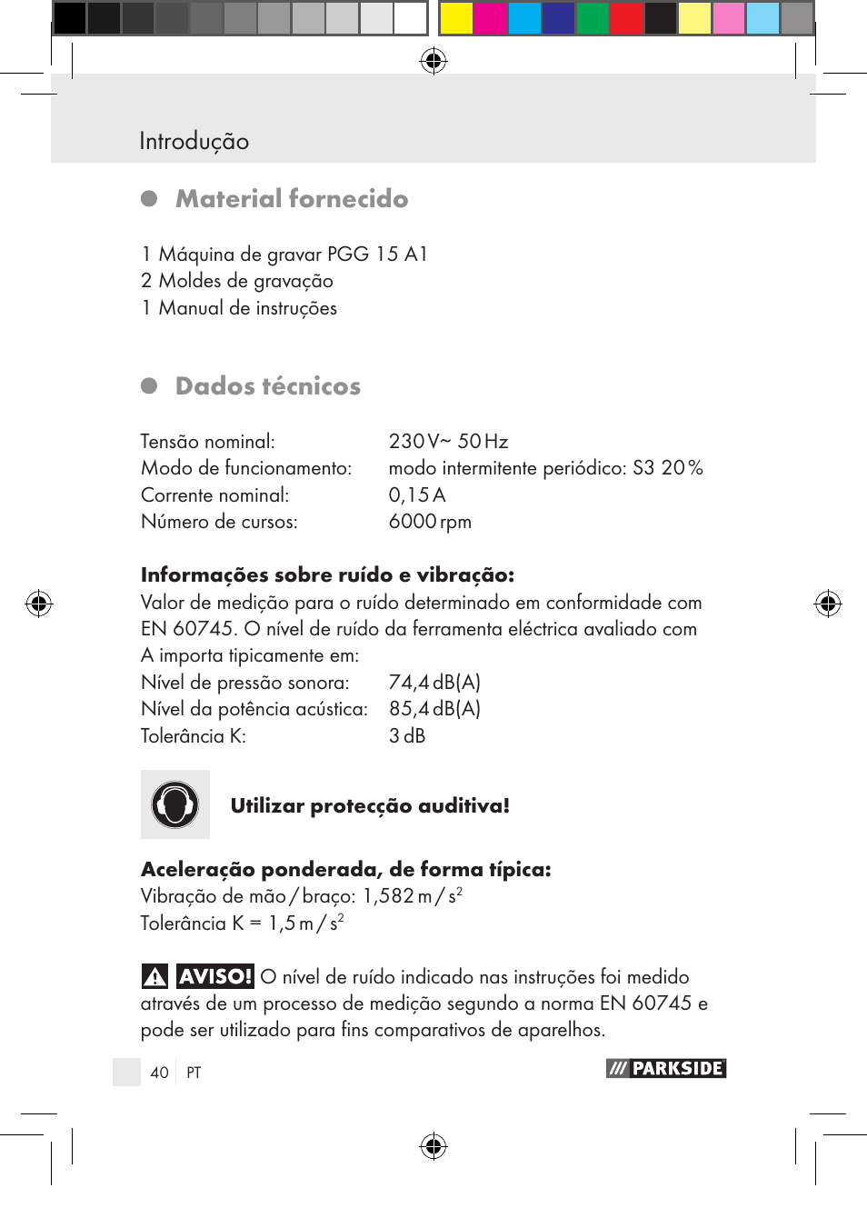 Material fornecido, Dados técnicos | Parkside PGG 15 A1 User Manual | Page 40 / 85